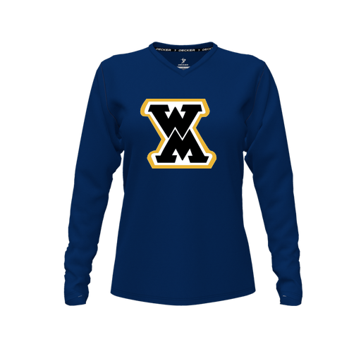 [FTLVPTNV-FYXS-LOGO1] Decker Performance T-Shirt (Female Youth XS, Navy, V Neck, Logo 1, Long Sleeve)