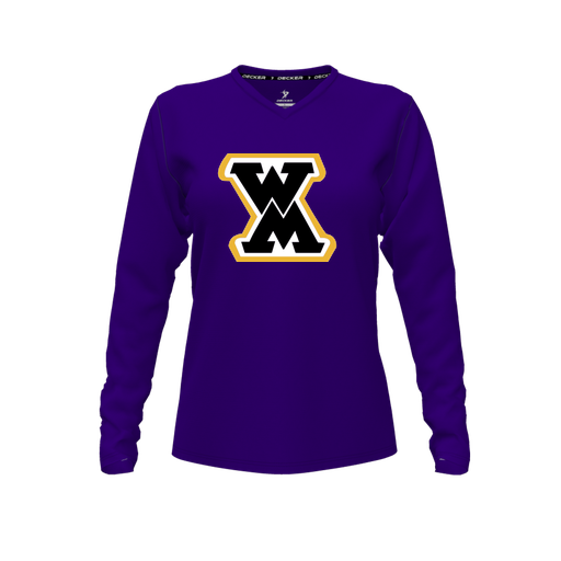 [CUS-DFW-TEES-PER-VNK-LSL-PUR-FYXS-LOGO1] Performance T-Shirt (Female Youth XS, Purple, V Neck, Logo 1, Long Sleeve)